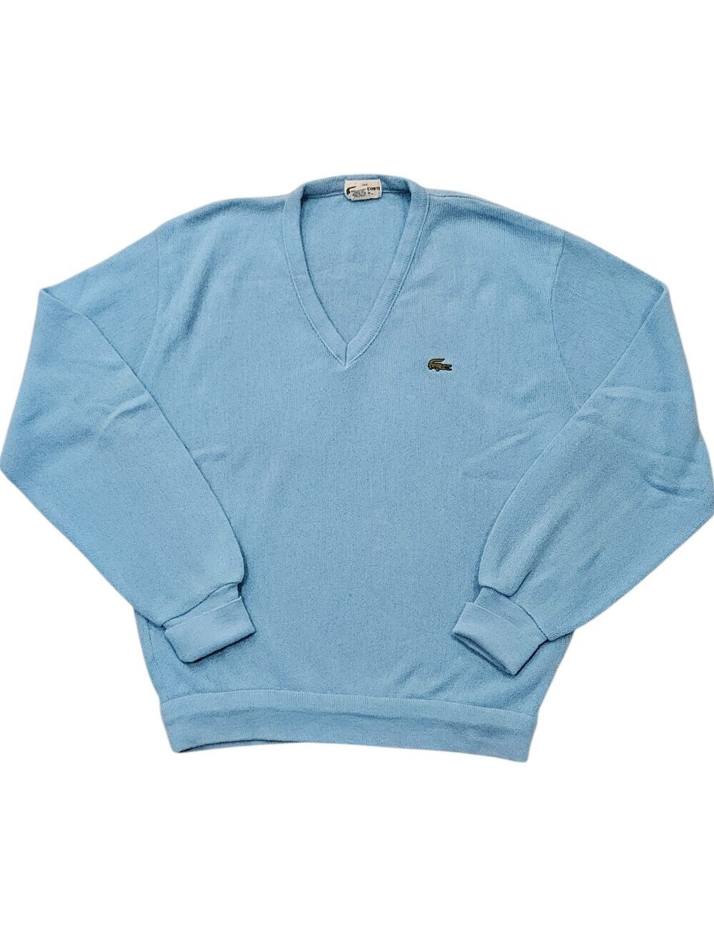 VINTAGE Lacoste Club 80s Preppy Blue Mens V-Neck Sweater Orlon Acrylic Large
